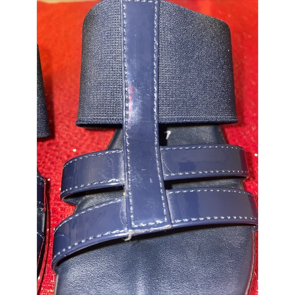Italian Shoemakers Wedge Sandals Navy Blue Stretch Elastic Straps Italy 7 M